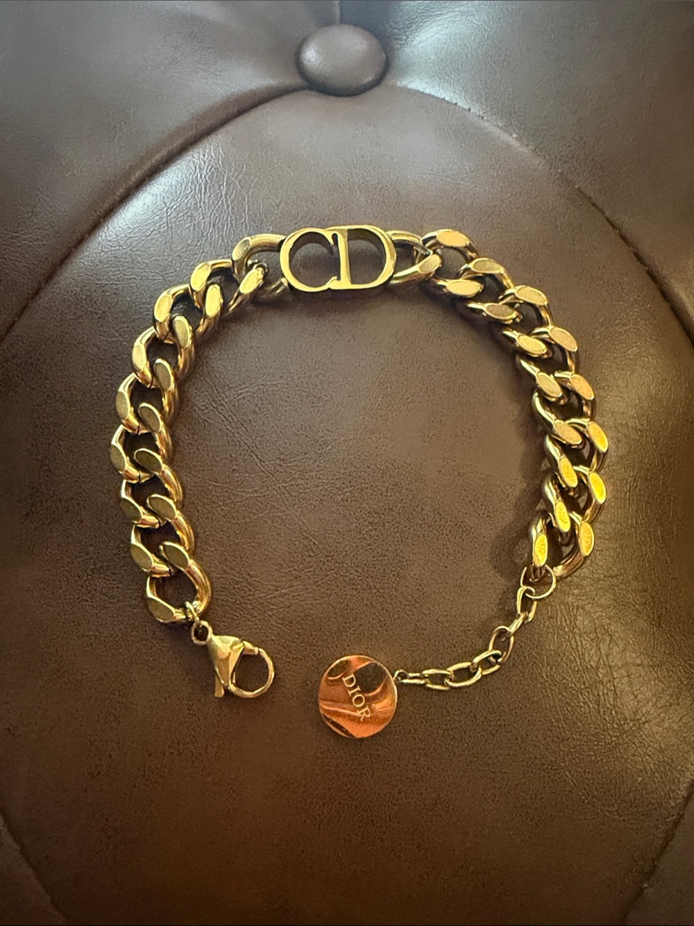 Gold Chain Bracelet with CD Link and Logo Charm